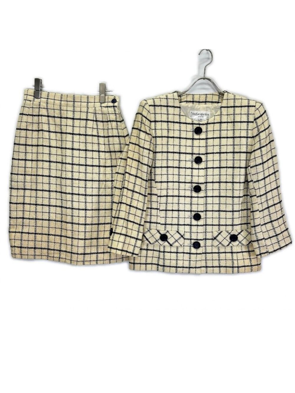 Saint Laurent Beige Linen Jacket Skirt Set 36